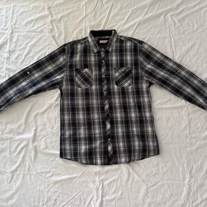Michael Brandon Long Sleeve Black and Gray Plaid Shirt XL New